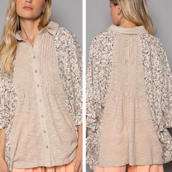 POL Top Pin tuck button down Boho Small - Large New Boutique OVERSIZED - Picture 9 of 10